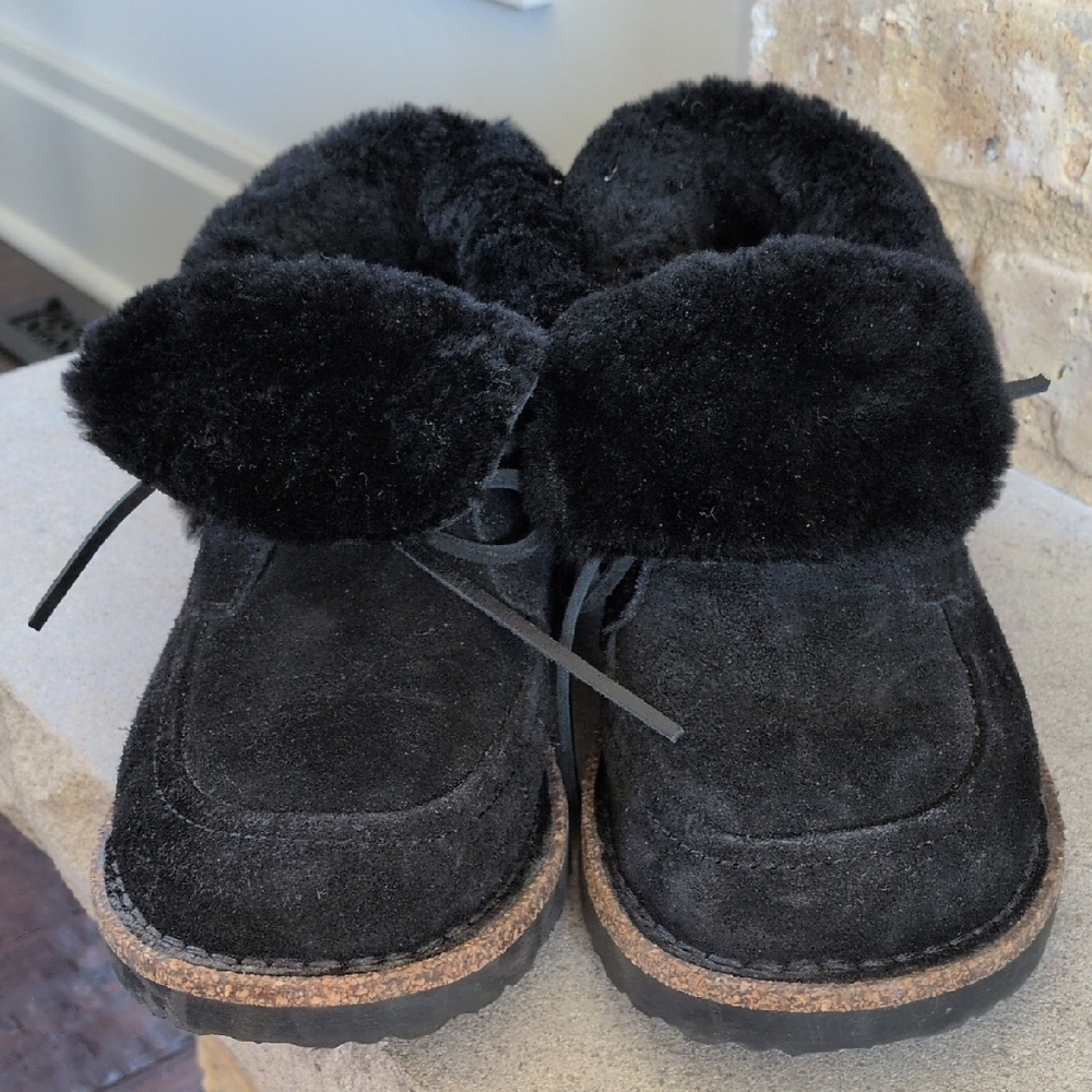 BIRKENSTOCK I Bakki Black Suede Genuine Shearling Ankle Chukka Boots, 40 - Picture 6 of 16